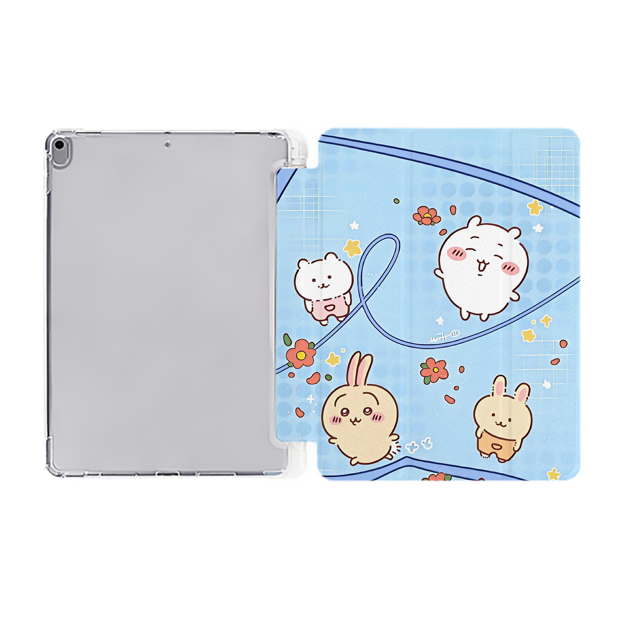 （画像用） ちいかわ Chii-kawa IPad ケース ペン収納付き 三つ折りスタンド PUレザー×シリコン 対応機種9.5/10.5/10.9インチ